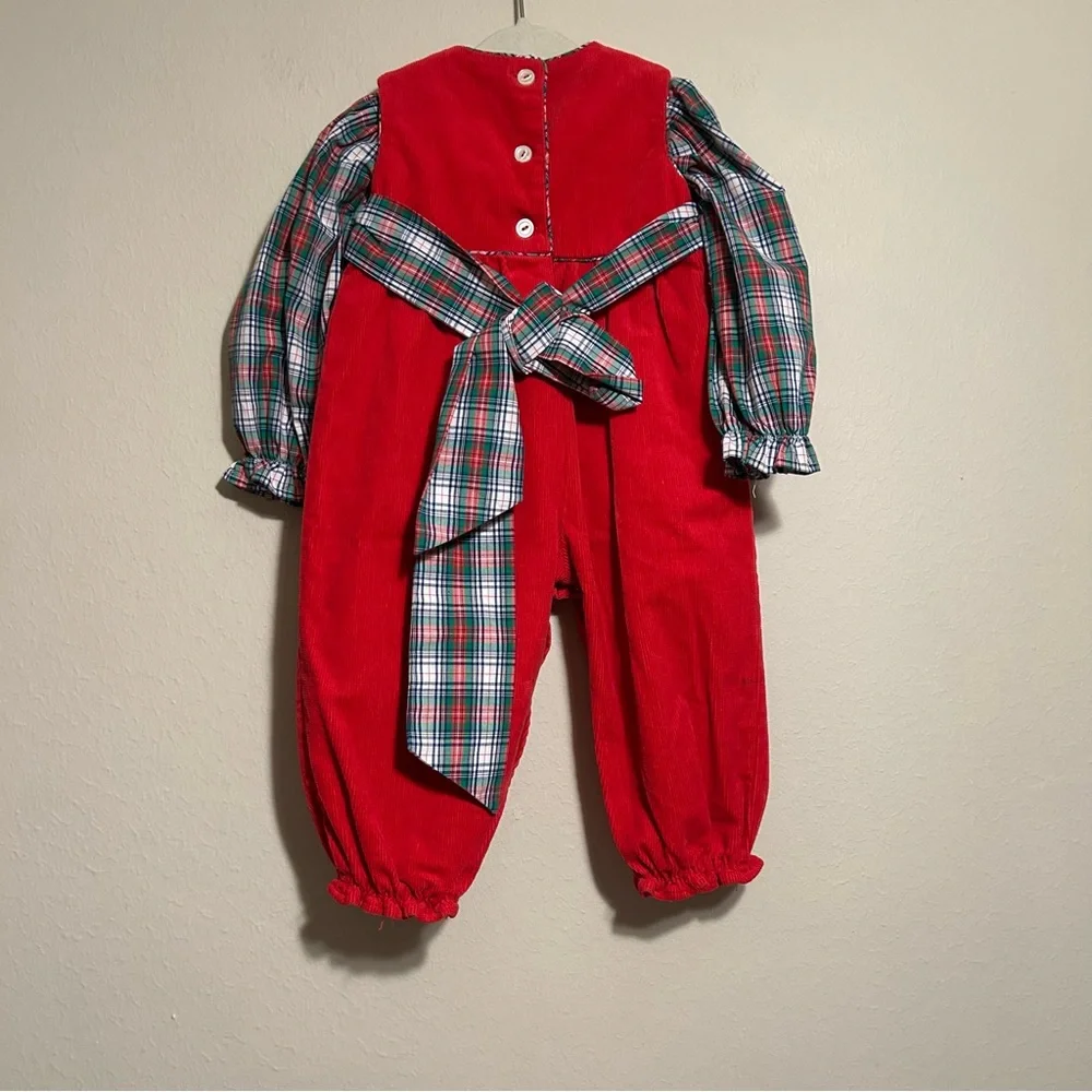 The BEAUFORT BONNET COMPANY RED CORDUROY ROMPER Prestonwood Plaid Set SIZE 0-6 M